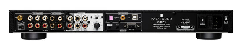 Parasound NC 200PRE Preamplifier, DAC, MM/MC Phono, Bass Management, HT Bypass