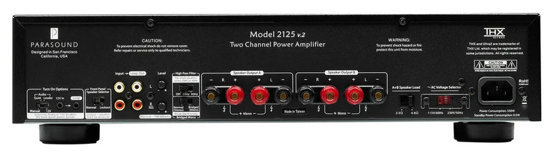 Parasound NC 2125v2 150W 2CH Stereo Power Amplifier, THX Ultra2, Bridgeable
