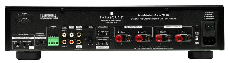 Parasound ZoneMaster ZM2350 350W Stereo Amplifier, Sub Mode, Speaker-Level Input