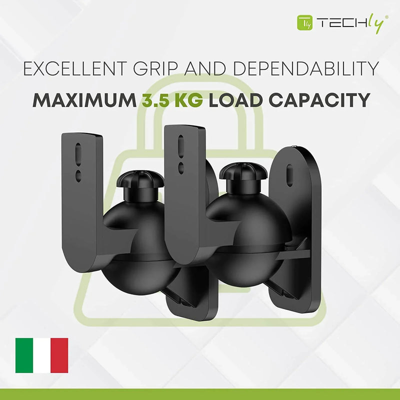Techly Wall Satellite Speakers Brackets with Capacity Up to 3.5kg Black (Pair) - ProHiFi India