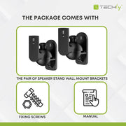 Techly Wall Satellite Speakers Brackets with Capacity Up to 3.5kg Black (Pair) - ProHiFi India