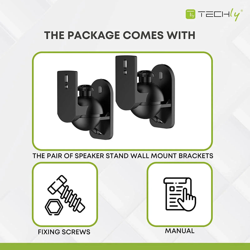 Techly Wall Satellite Speakers Brackets with Capacity Up to 3.5kg Black (Pair) - ProHiFi India