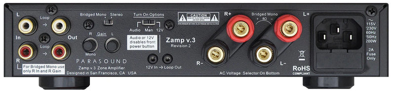 Parasound ZC ZAmp V3 45W Compact Stereo Power Amplifier, Bridgeable, Headphone