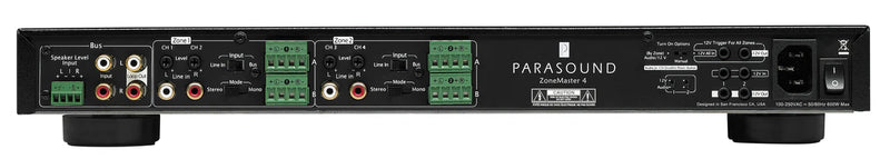 Parasound ZoneMaster ZM4 4-Channel 120W Amplifier, Multi-Zone, 1U Rack
