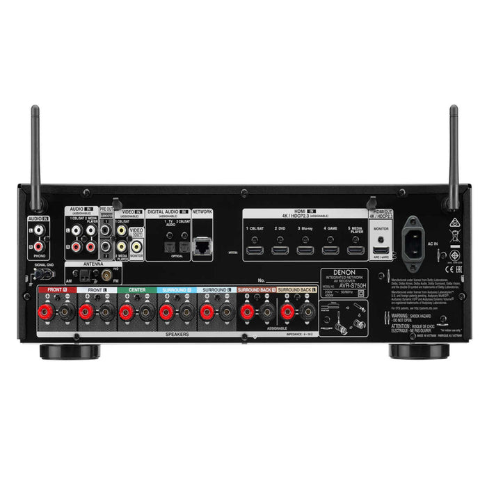 Denon AVR-S750H 7.2ch 4K AV Receiver with true 3D sound & Voice Control - Rear View