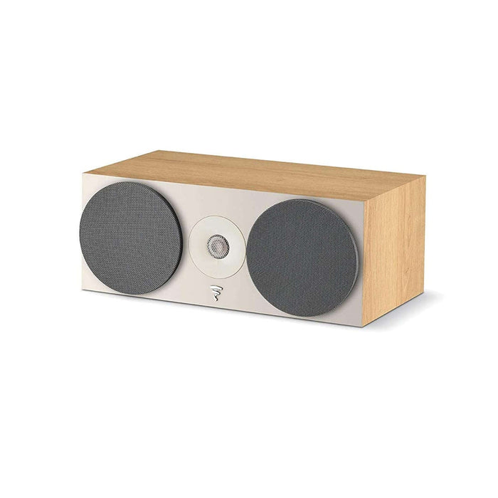 Focal Chora Center Channel Speaker (Light Wood) - Angled View with Grille
