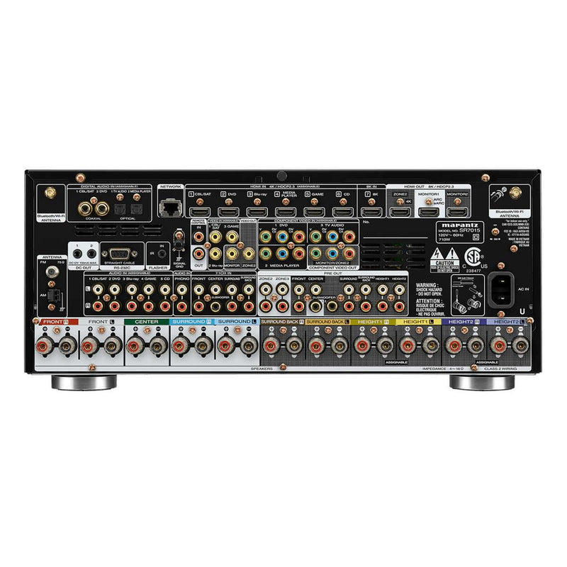 Marantz SR7015 9.2 Ch 8K AV Receiver with 3D Sound and HEOS Built-in - Rear View